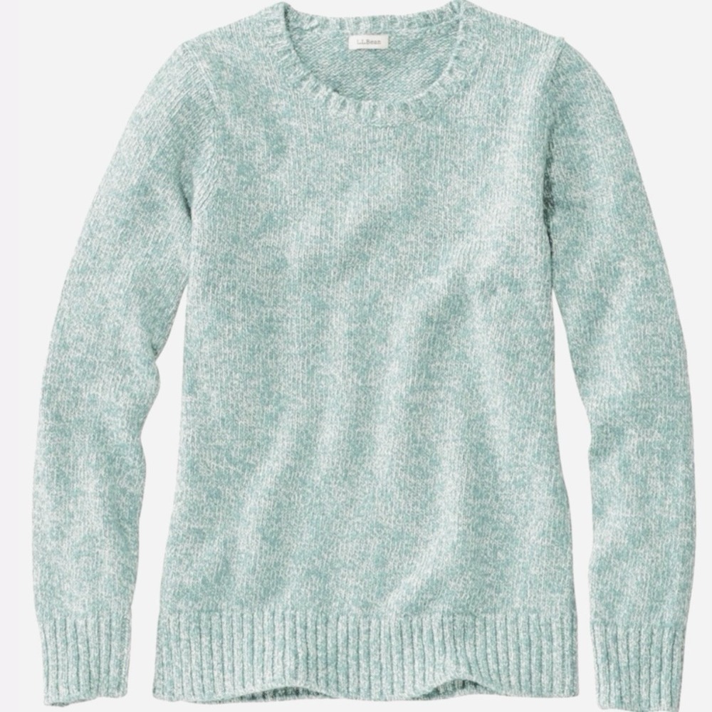 LL Bean Signature Blue Green Cotton‎ Ragg Crewneck Pullover Sweater Size XS